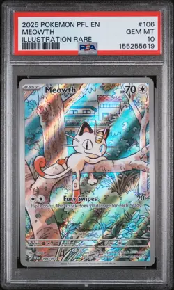 2025 POKEMON PFL EN-PHANTASMAL FLAMES ILLUSTRATION RARE #106 MEOWTH PSA 10 - Image 1