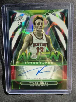 2025-26 Topps Chrome Cosmic Tyler Kolek Red Alien Auto /5 AA-TK NBA CHAMP KNICKS - Image 1