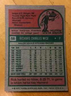 1975 Topps Mini Baseball #56 Rick Wise SET BREAK NM vintage RED SOX - Image 2