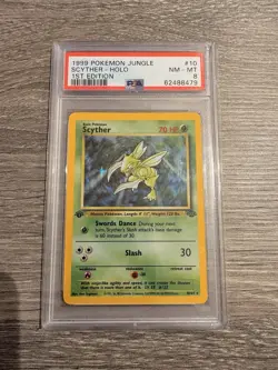 1st Editon Scyther HOLO 10/62 1999 Pokemon Jungle PSA 8 - Image 1