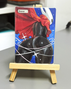 Hand Painted Altered Art Mtg land card Anime girl Forest - Image 1