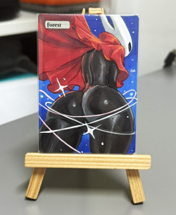 Hand Painted Altered Art Mtg land card Anime girl Forest - Image 2