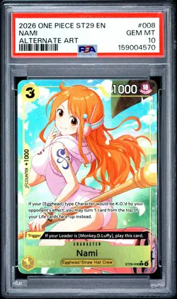 2026 ONE PIECE STARTER DECK ST29-EGGHEAD ALTERNATE ART #008 NAMI PSA 10 - Image 1