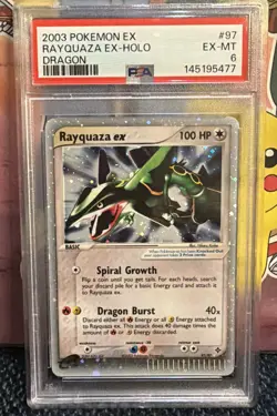 2003 Pokemon RAYQUAZA EX #97/97 EX Dragon Cosmos Holo Ultra Rare English PSA 6 - Image 1