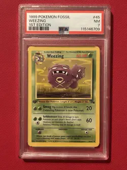 1ST EDITION PSA 7 1999 POKEMON FOSSIL #45 WEEZING - Image 1