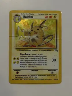 Pokemon Raichu 14/62 Holo Rare English Vintage Fossil Holo Damaged Card - Image 1