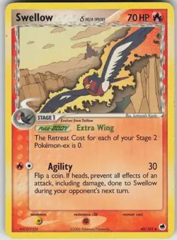 Pokemon TCG Swellow (Delta Species) Uncommon Dragon Frontiers 40/101 - Image 1