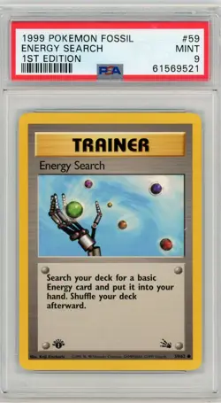1999 POKEMON FOSSIL #59 ENERGY SEARCH PSA 9 MINT 1ST EDITION - Image 1