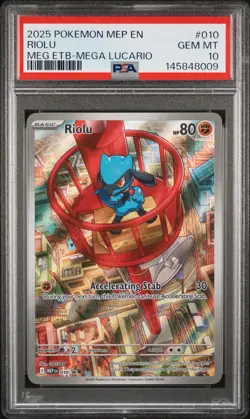 2025 Pokemon Mega Evolution ETB RIOLU 010 Black Star Promo PSA 10 - Image 1