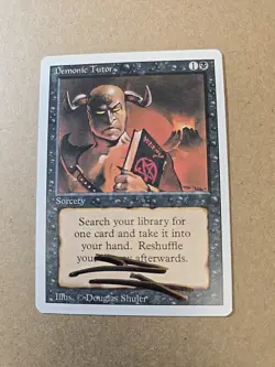 MTG - Revised Edition - Demonic Tutor - Shadow Signed - Altered, Symbol on Book - Image 1