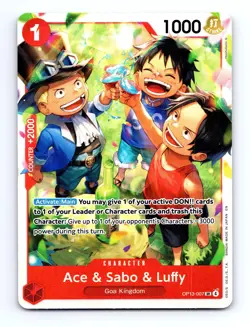 Ace & Sabo & Luffy OP13-007 Super Rare Carrying On His Will One Piece Foil NM - Image 1