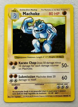 Machoke 34/102 Base Set Shadowless Pokemon Card - Image 1