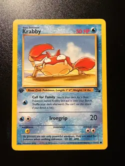 Pokemon Card 1st Edition Fossil Krabby 51/62. WoTC Vintage - Image 1