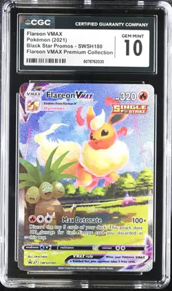 2021 POKEMON SWSH180 FLAREON VMAX BLACK STAR PROMO PREMIUM COLLECTION CGC 10 GEM - Image 1