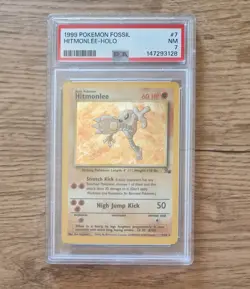 Pokemon Hitmonlee 7/62 Fossil Rare Holo Vintage 1999 PSA 7 Near Mint WOTC Card - Image 1