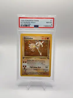 1999 Pokemon TCG 1st Edition Hitmonlee Holo PSA 8 Fossil 7/62 - Image 1