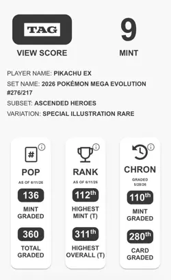 TAG 9 Pokemon TCG Pikachu ex Ascended Heroes SIR 276/217 - Image 3