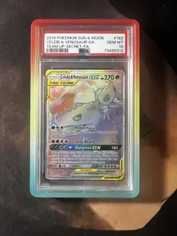The Pokemon Company Celebi & Venusaur GX SM-Team Up Secret Full Art Holo PSA 10 - Image 1