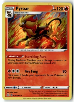 Pokemon Card Pyroar LP SWSH11: Lost Origin Holo Rare 029/196 - Image 1