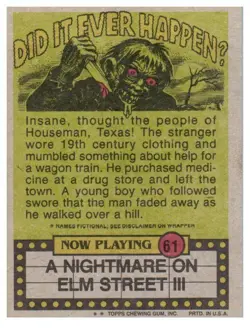 Topps A Nightmare On Elm Street III Card 61 Movie Trading Card Freddy Krueger - Image 2