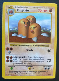 Pokemon DUGTRIO Base Set Rare 19/102 Shadowless Unlimited English - Image 1