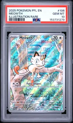 2025 POKEMON PFL EN-PHANTASMAL FLAMES ILLUSTRATION RARE #106 MEOWTH PSA 10 - Image 1