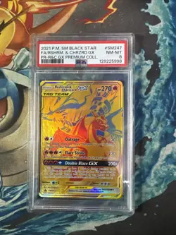 2021 POKEMON SM BLACK STAR PROMO #SM247 FULL ART/RESHIRAM & CHARIZARD GX PSA 8 - Image 1