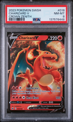 PSA 8 2023 POKEMON SWORD AND SHIELD CROWN ZENITH #018 CHARIZARD V CROWN ZENITH - Image 1