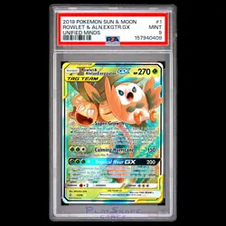 Pokemon Card PSA 9 Rowlet & Alolan Exeggutor GX 1/236 Unified Minds Holo 2019 - Image 1