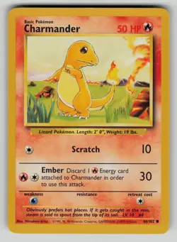 Charmander 46/102 Common Base Set Unlimited Pokemon LP - Image 1