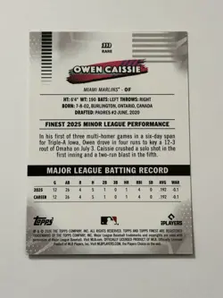 2026 TOPPS FINEST RARE #232 OWEN CAISSIE RC MARLINS - Image 2