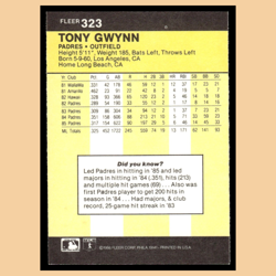 Tony Gwynn #323 1986 Fleer San Diego Padres Baseball Card MLB NM - Image 2