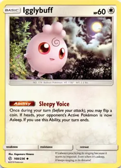 Igglybuff 168/236 Uncommon Cosmic Eclipse Pokemon Lightly Played - Image 1