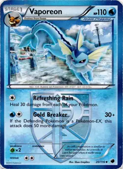 Vaporeon 20/116 Uncommon Plasma Freeze Pokemon Moderately Played - Image 1