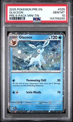 Glaceon PSA 10 Cosmos Holo DOUBLE SWIRL Prismatic Evolutions 025 Pokemon Card - Image 1