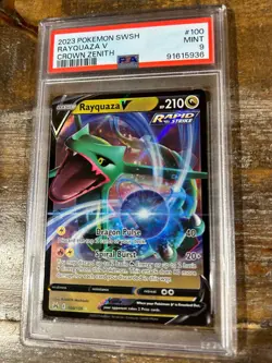 POKEMON 2023 Crown Zenith RAYQUAZA V #100 PSA 9 Mint RARE - Image 1