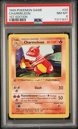 1999 POKEMON BASE SET 1ST EDITION #24 CHARMELEON PSA 8 - Image 1