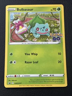 Pokemon TCG Bulbasaur SWSH231 Pokemon Go Black Star Promo Card. Cosmos Holo - Image 1