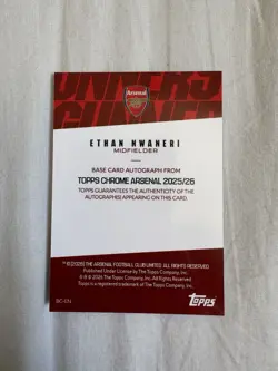 Ethan Nwaneri Auto 2025/26 Topps Chrome Arsenal - Autograph Card - Image 2