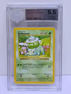 Bulbasaur 44/102 Shadowless Base Set - Pokemon Card WOTC LP - Graded KOBA 5.5 - Image 1