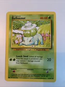 Pokemon Bulbasaur Card Shadowless, Base Set, Common, 44/102, Near Mint - Image 1