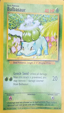BULBASAUR - Base Set - 44/102 - Common - Pokemon Card - Unlimited Edition - Image 2