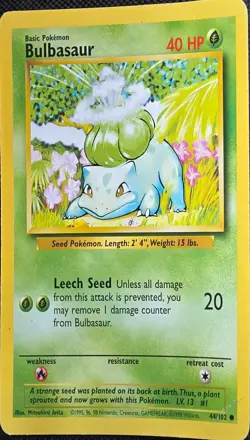 BULBASAUR - Base Set - 44/102 - Common - Pokemon Card - Unlimited Edition - Image 3