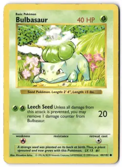 Pokemon Card - Bulbasaur 44/102 Common - Base Set Shadowless - MP - Image 1
