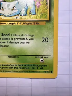 Pokemon TCG Bulbasaur Base Set 44/102 Vintage 1999 WOTC Card LP/NM Condition - Image 4