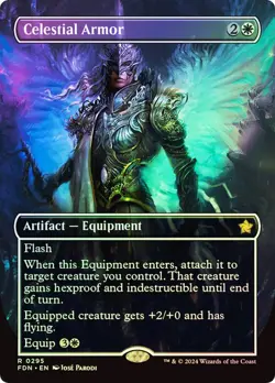 Magic The Gathering MTG CELESTIAL ARMOR BORDERLESS FOIL Foundations NM Near Mint - Image 1