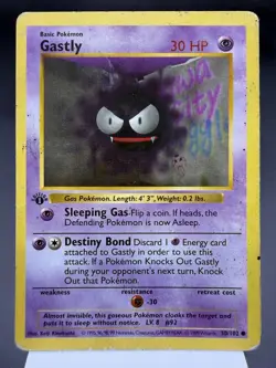 Gastly 50/102 - 1st Edition Shadowless - Base Set Pokemon Card HEAVY PLAY - Image 1