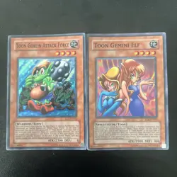 Yugioh NM DL7 DL6 Set Of 2 Toon Goblin Attack Force + Gemini Elf Super Rare 2005 - Image 1