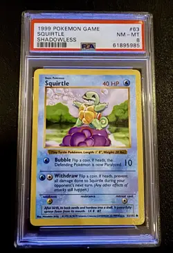 Squirtle 63/102 Base Set Shadowless PSA 8 Pokemon Card - Image 1