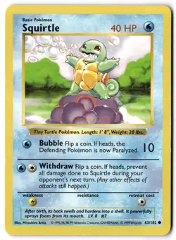 Pokemon Card - Squirtle 63/102 Common - Base Set Shadowless - LP - Image 1